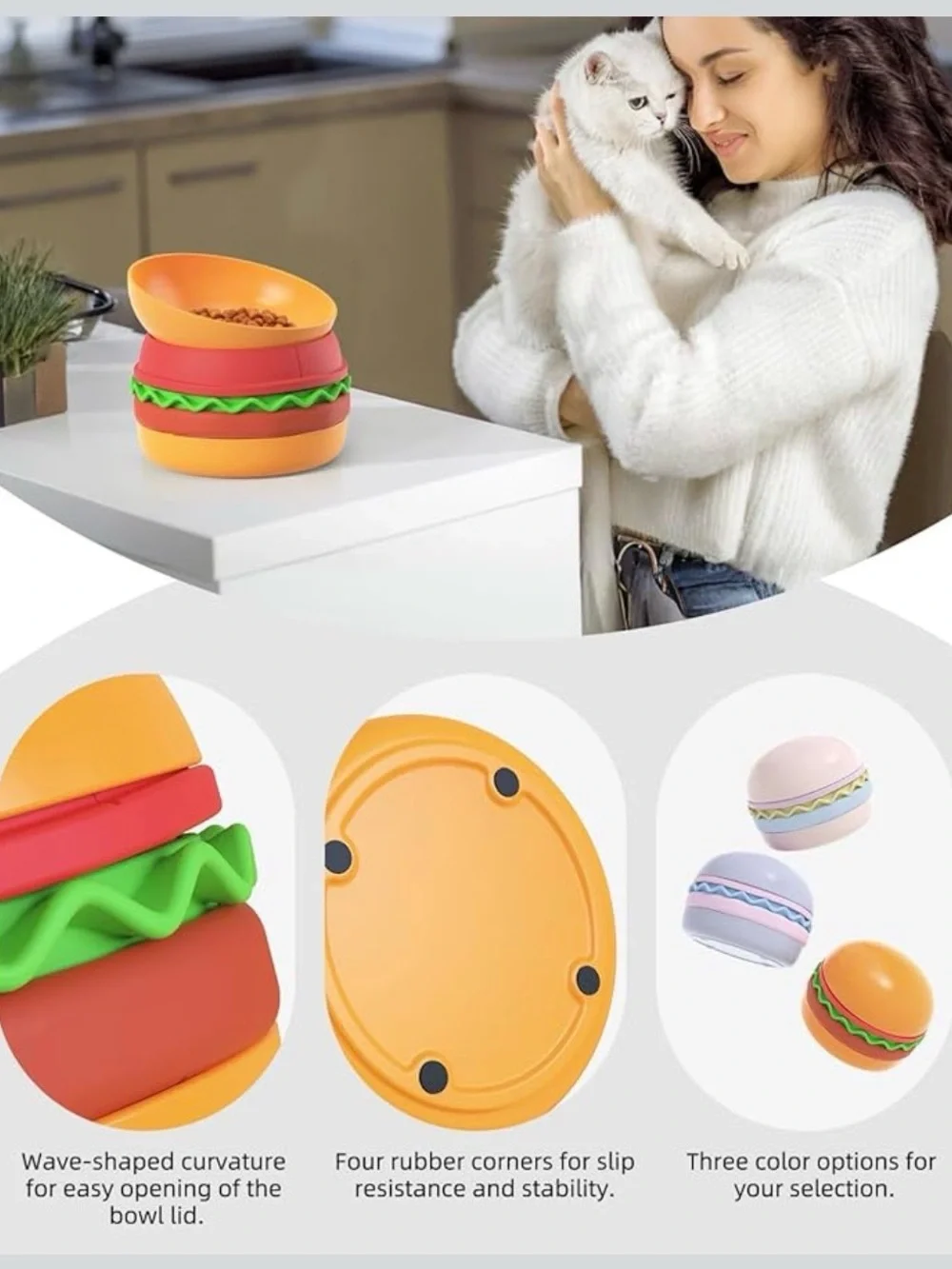 Interactive Hamburger Slow Feeder Dog Bowl - Orange, Red & Green